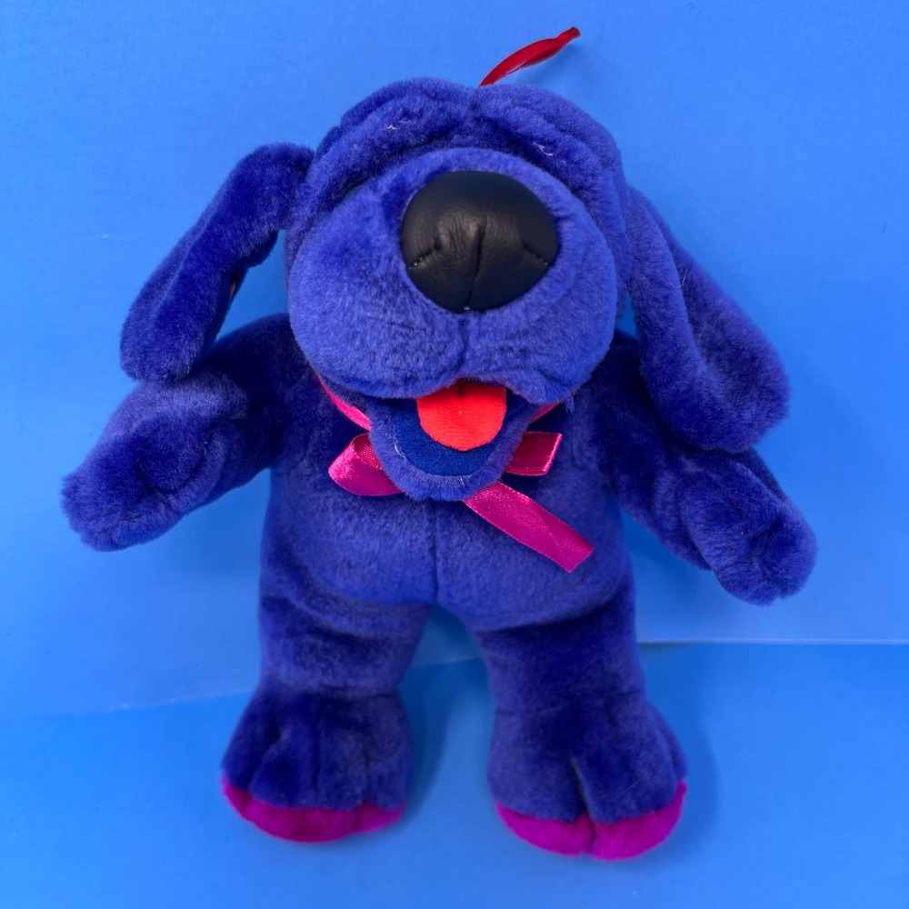 Ganz Plush Puppy Dog 10 inch Royal Blue Vintage 1996 Pink‎ Ribbon Purple Feet